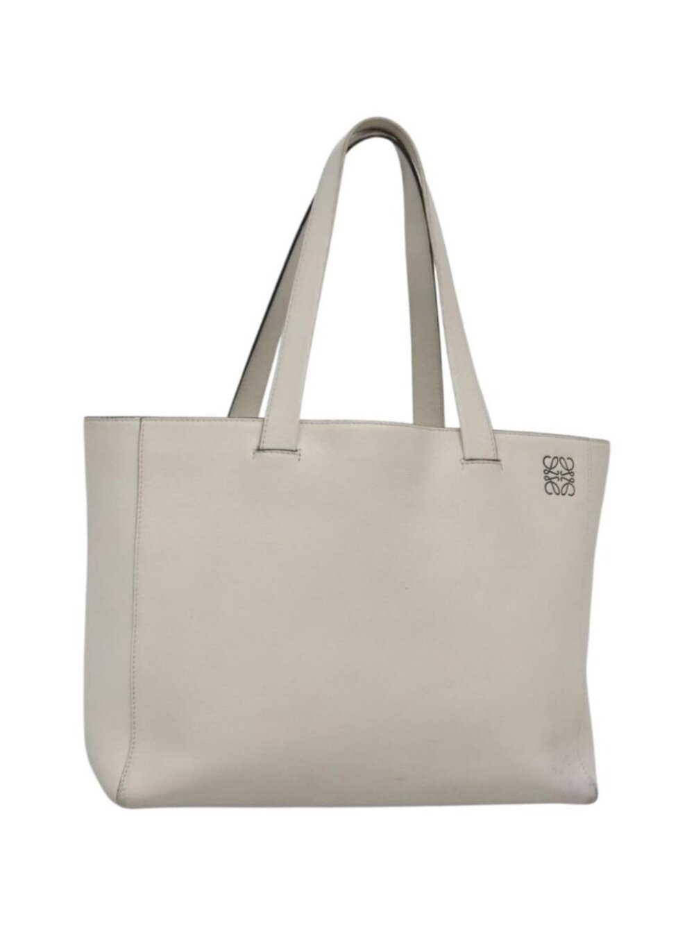 LOEWE Anagram East West Shopper Tote Bag Leather White Silver